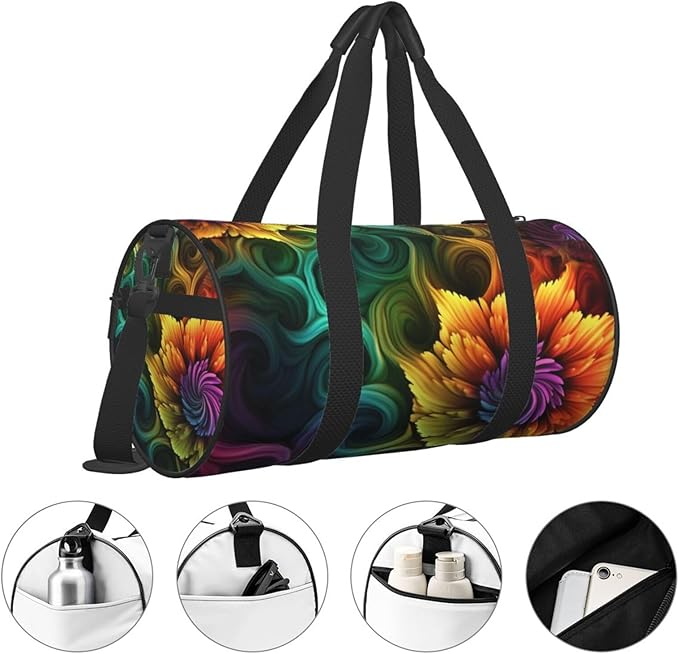 Sports Gym Bag for Women Men Travel Duffel Bag Tote Weekender Bag Carry on Overnight Bag for Travel Swimming Fitness Workout Sports Colored flower Duffle Bag