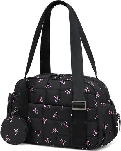 CAMTOP Mini Gym Bag for Women, Small Gym Tote Bag Puffy Quilted Sports Duffel Bag with Wet Compartment and Coin Purse Duffel Bags Dance Yoga Workout Bag for Gifts