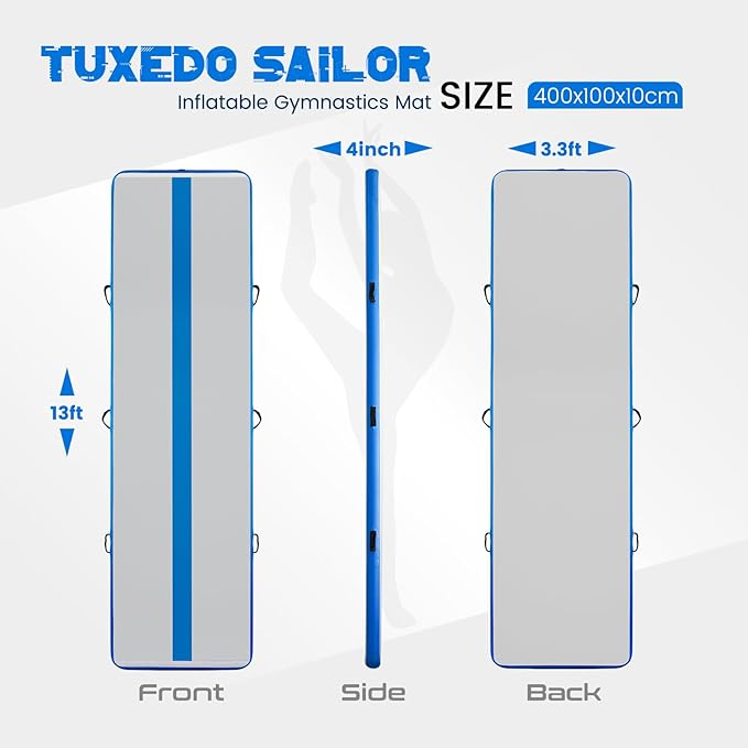 Tuxedo Sailor Inflatable Gymnastics Tumbling Mat Tumble Track Thickness Floor Mat With Electric Air Pump for Gymnastics/Training/Home/Cheerleading/Water/Gym/Yoga