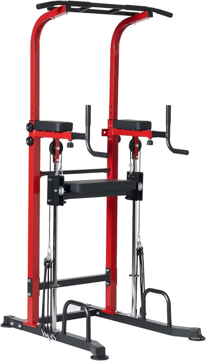 SogesGame Power Tower pull up dip station,Multi Function Adjustable Height Pull Up Bar of Assisted Pad,Strength Training Exercise Equipment with Elastic Rope for Home Gym Workout,330 Lbs