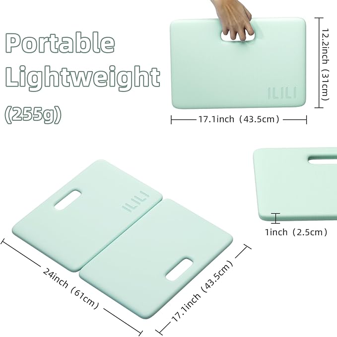 ILILI Yoga Knee Pad Foldable, TPE Soft Pad 24*17*0.5inch (Folding Size 17*12*1inch) for Knee Push-ups, Plank Support＆Elbow/Knee Support, Portable and Lightweight for Yoga Pilates, Fitness Exercise, Outdoor