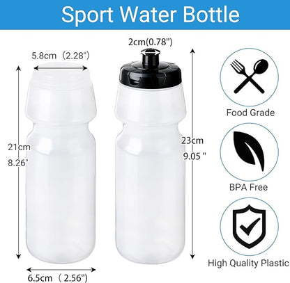 6 Pack 25 oz Sports Water Bottles Sports and Fitness Squeeze Water Bottles BPA Free come with 8 pcs Chalk Labels, 1 Pen(Dishwisher Safe)