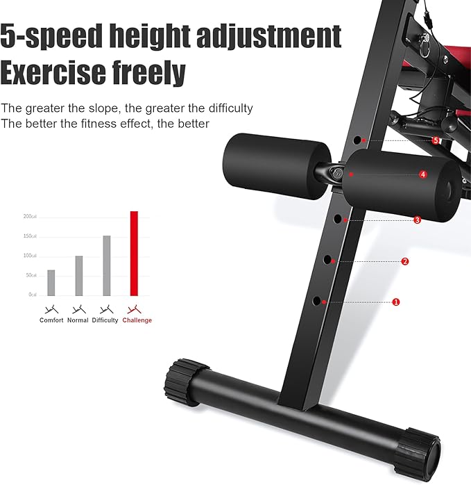 Ab Workout Bench, Adjustable Ab Crunch Machine for Home Gym - Multi-Functional Foldable Sit Up Bench with Preacher Curl Pad & Resistance Bands, Heavy-Duty Exercise Equipment for Arm/Back