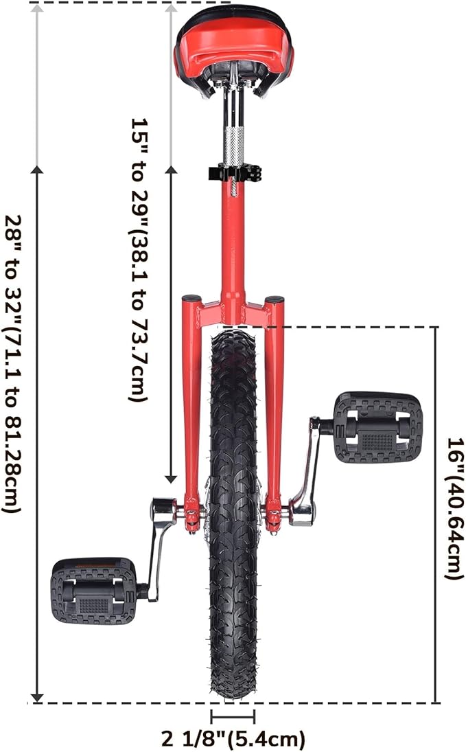 AW 16/18/20/24 Inch Wheel Outdoor Unicycle Adjustable Seat Exercise Bicycle Fit Adults Kids Outdoor Sports Fitness Exercise, for Choice
