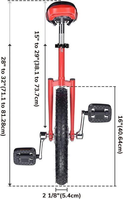 AW 16/18/20/24 Inch Wheel Outdoor Unicycle Adjustable Seat Exercise Bicycle Fit Adults Kids Outdoor Sports Fitness Exercise, for Choice