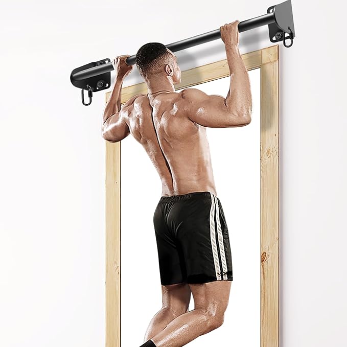 SELEWARE Fully Welded Heavy Duty Pull Up Bar Wall Mount Chin Up Bar for Doorway, Beam & Joist | Mounted Pull Up Bar with Resistance Band Hooks, Supports 440 lb Capacity