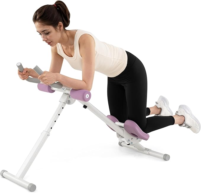 GYMAX Ab Workout Equipment, Adjustable Ab Machine for Whole Body Home Exercise with LCD Monitor, Big Knee Pads & Foam Cover, Core Ab Stomach Trainer for Home Gym Strength Training