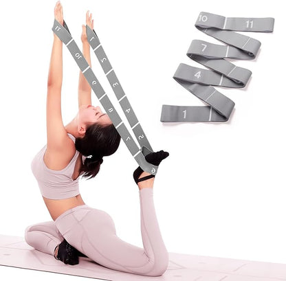 11 Loops Stretch band - Yoga, Pilates, Ballet, and Physical Therapy Stretching strap for Flexibility, Leg Stretching, and Exercise - Durable Stretching equipment for Dance and Fitness