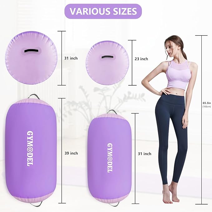 Air Roller Gymnastics Barrel Inflatable Tumbling Roller Air Mat, Air Barrel Gymnastics Tumble Track Mat with Pump for Backhandspring/Training Cheerleading/Yoga/Home and Outdoor Use