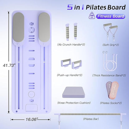 5 in 1 Pilates Board, Foldable Pilates Reformer Set with Resistance Bands, Portable Pilates Sliding Board, Trainer Machine for Home Workout, Ab, Core, Fitness, Exercise