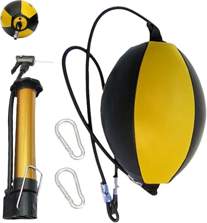 Reflex Boxing Ball, Punching Bag Set, Double End Feature Training Equipment, Pu Leather Ball with Carabiners and Headband, Speed and Reaction Hand Eye Exercise, Home Gym Use for Boxing 12x12 Inches