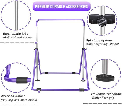 Gymnastic Bars for Kids with Adjustable Height, Folding Gymnastic Training Kip Bar, Expandable Horizontal Bar for Home