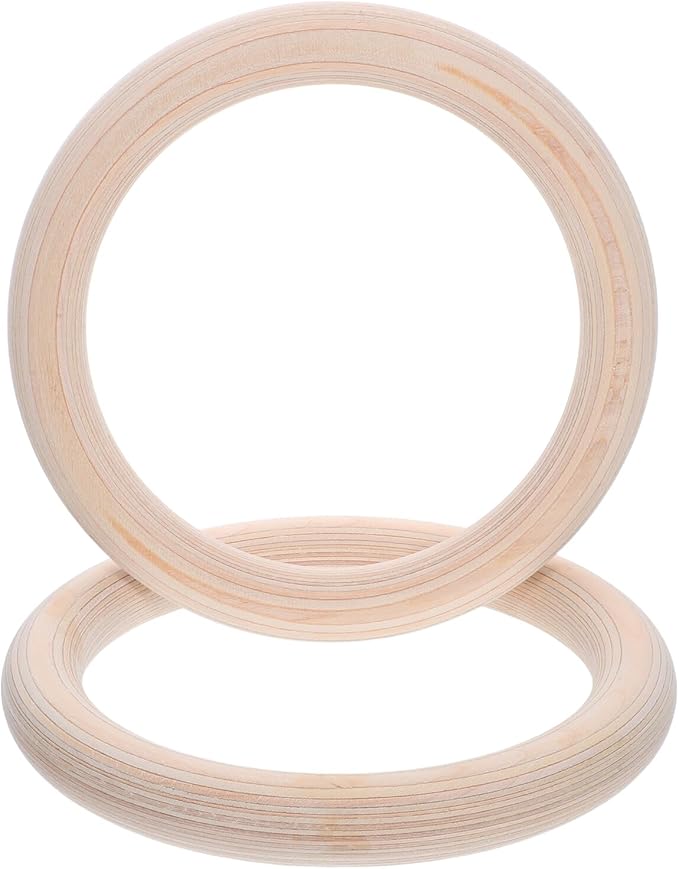 Wood Gymnastic Rings Set 2pcs 28mm Birch Wood Rings Adjustable Straps for Pull for Men Home Full Body Workout Calisthenics Equipment