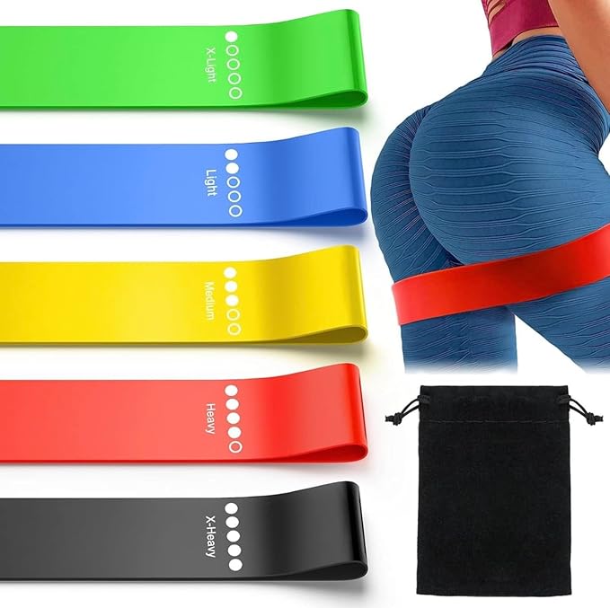 Exercise Resistance Bands for Working Out Set of 5 for Women and Men, Stretch Bands for Exercise, Physical Therapy, Arms Legs Booty Workout, Stretching, Home Fitness