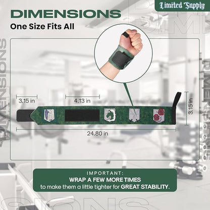 CROWN Anime Wrist Wraps Lifting Straps 24" for Men and Women - 1 Pair Each, Green Ttan Gym Accessories Support Weightlifting, Powerlifting, Strength Training, and Improve Workout