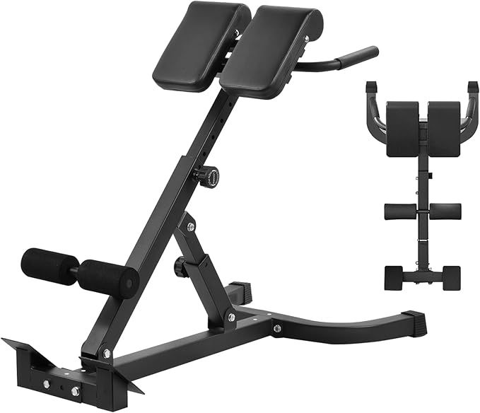 Roman Chair Hyperextension Bench, Hyperextension Bench for Strength Training Adjustable Back Extension Machine, Foldable Sit-Up Bench for Athletes, Core Work & Home Gym Workouts Fitness, 330 lbs Weight Capacity