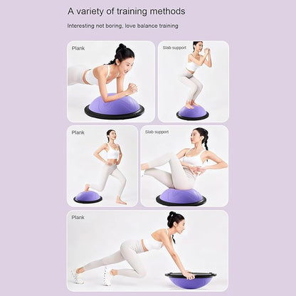 Half Balance Ball Trainer, Half Stability Training Equipment, Balance Strengthen Ball, 46x19cm, Core Muscle Training, Anti-Slip, Foldable Design, with Elastic Cord and Air Pump for Women Yoga Gym