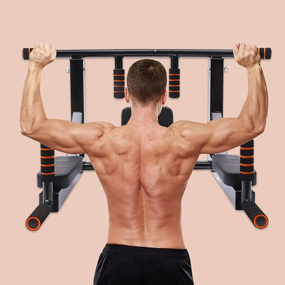 Wall Mounted Pull Up Bar, Multifunctional Chin Up Dip Station for Indoor Home Gym, Training Equipment Fitness Dip Stand Supports to 440 Lbs, Heavy Duty Multi-Grip Chin Up Bar for Full-Body Workouts