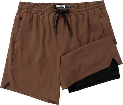 Men 2 in 1 Running Shorts with Compression Liner 5" 7" Quick Dry Workout Athletic Shorts with Pockets Towel Loop