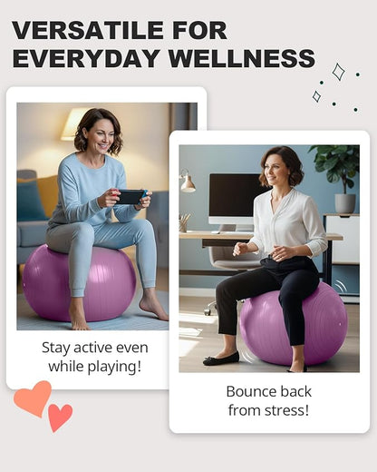 Trideer Exercise Ball for Yoga, Pilates & Fitness – Stability Ball Equipment for Home Gym & Office Chair, Core & Balance Training Accessories, Physical Therapy Equipment, Quick Pump Included, 5 Sizes