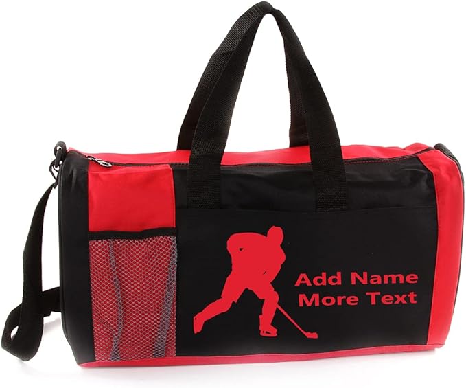 KishKesh Personalized Sport Duffel Bag – Ideal for Hockey Players, Gym, Travel, Training & Workout Essential for Male – Durable, Customizable Name & Text for Kids and Adults – Red, 18" X 10" X 8"