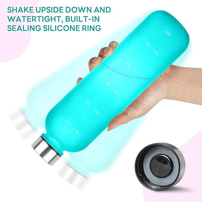 Water Bottle 32 oz, Frosted Style Sports Water Bottles BPA Free Water Bottle With Time Marker,Small mouth Leakproof Water Bottles with Strap for Gym Fitness Hiking Bike Camping (Green)