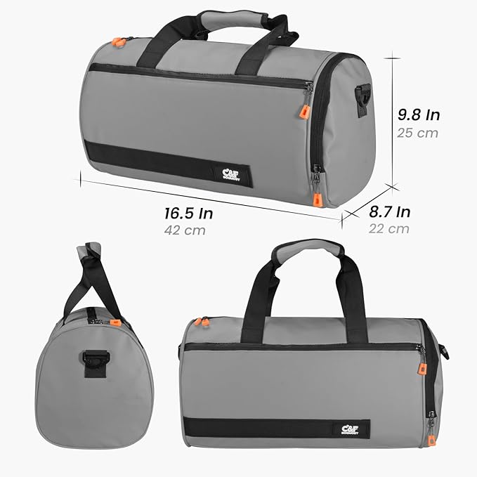 C&F BOGMOST Small Gym Bag for Women & Men,Small Lightweight Duffel Bag Carry On Bags Mini Duffel Travel Bag Waterproof Sports Bags for Workout/Sport/Travel, Light Gray,with Shoes Compartment