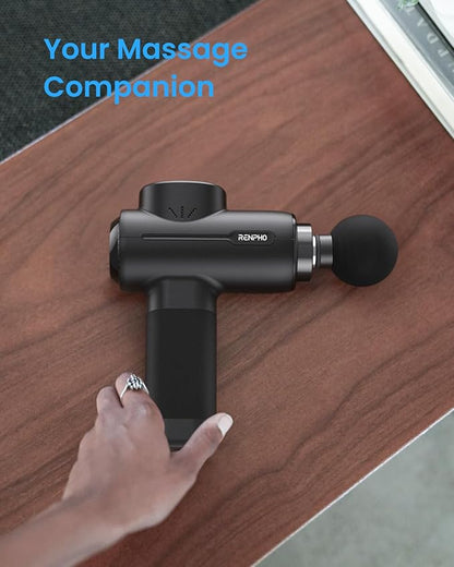 RENPHO Active+ Percussion Massage Gun - 5 Adjustable Speeds for Back, Neck, Muscle Recovery - App Controlled Guided Courses, with Carry Case for Professional Athlete, Gym and Travel,Black