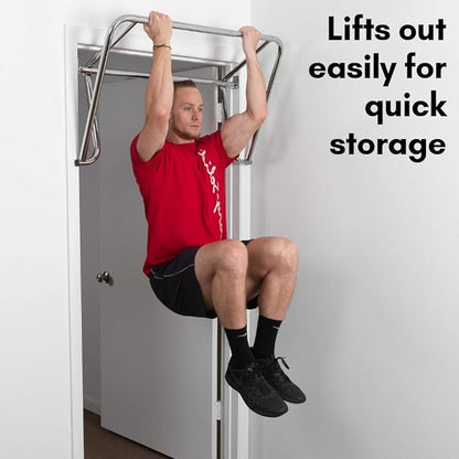 Body-Solid Adjustable Doorway Pull Up Bar, Chin Up Bar for Door Frame, Strength Training Pull-Up Bars, Secure Door Mount, Exercise Bar with 300lbs Capacity for Home Gym