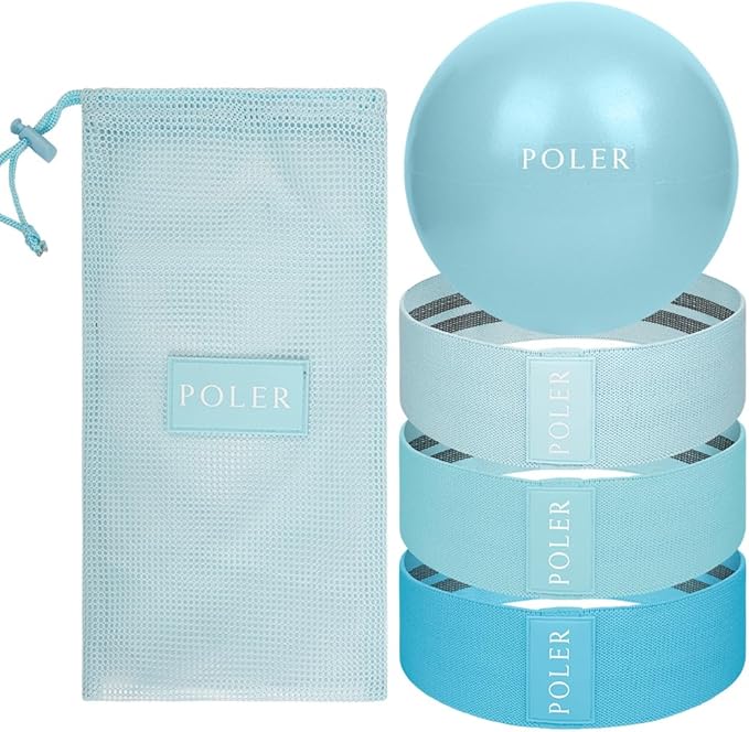 Poler Fit Kit: Fabric Resistance Bands Kit with 3 Levels (Light, Medium, Heavy) + 9″ Pilates Ball for Home Workouts – Exercise Bands Set for Strength Training, Pilates, Yoga, Glutes, Legs & Full Body