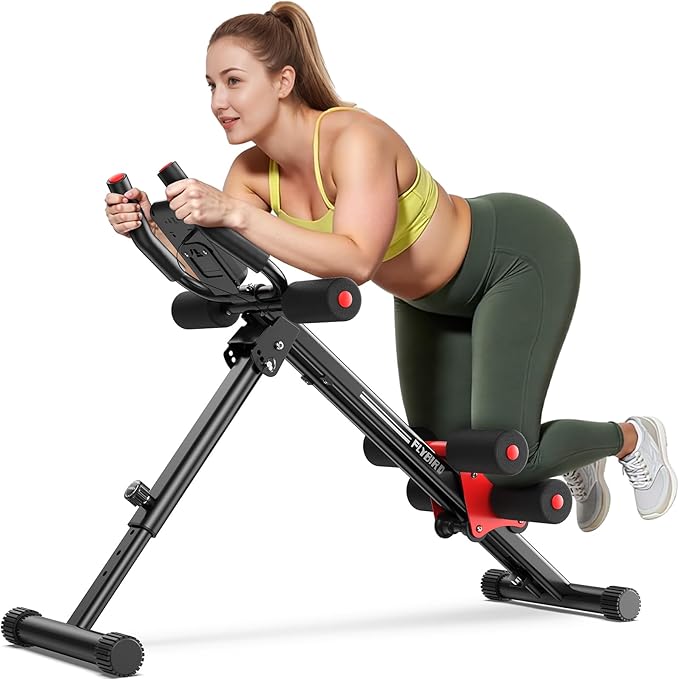FLYBIRD Ab Workout Equipment, Adjustable Ab Machine Full Body Workout for Home Gym, Strength Training Exercise Equipment for Body Shaping Foldable Waist Trainer Suitable for Beginner Red