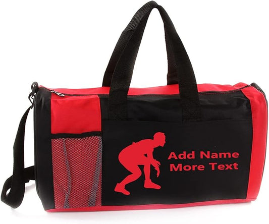 KishKesh Personalized Sport Duffel Bag – Ideal for Wrestling Enthusiast, Gym, Travel, Training & Workout Essential for Male Durable, Customizable Name & Text for Kids and Adults – Red, 18" X 10" X 8"