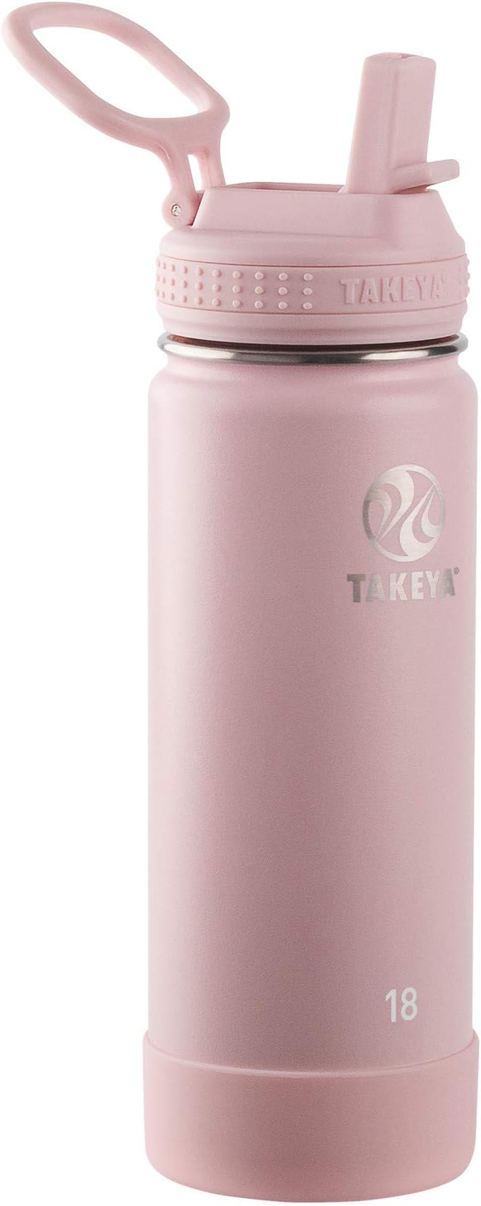 Takeya 18 oz Actives Stainless Steel Water Bottle with Straw Lid – Leakproof, Double-Wall Insulated, Keeps Drinks Cold 24 hrs/Hot 12 hrs, BPA-Free, Powder-Coated, Gym & Travel, Blush