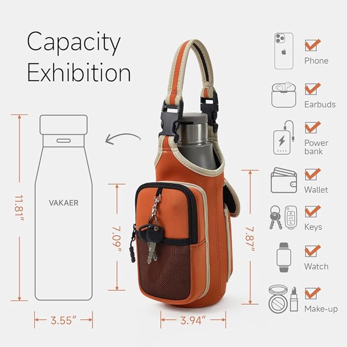 VAKAER Magnetic Gym Bag, Water Bottle Carrier Holder with Phone Pocket & Adjustable Strap,10 Ultra-Strong Magnets Stick to Fitness equipment, Workout Accessories Pouch for Women & Men