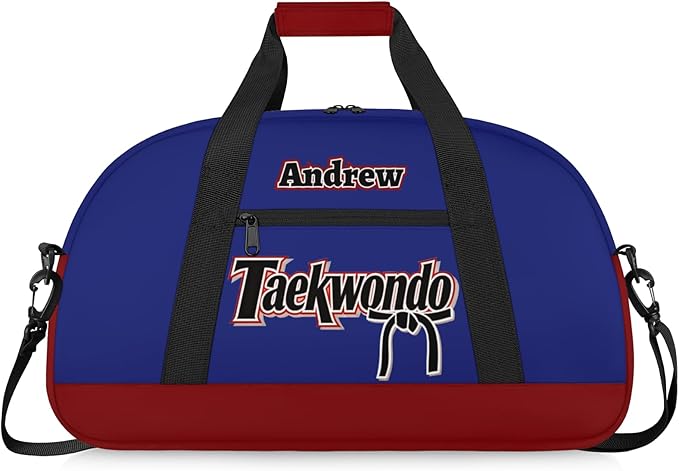 Custom Name Taekwondo Karate Duffle Bag for kids Boy Girls - Personalized Martial Arts Gear Bag, Water-Resistant Sparring Equipment Bag, Taekwondo Navy Red