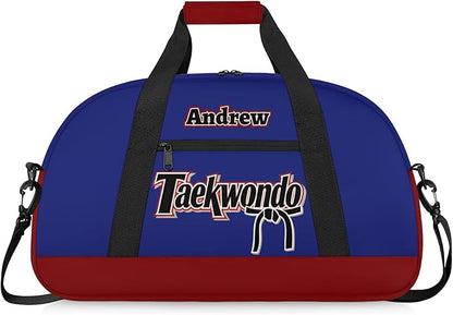 Custom Name Taekwondo Karate Duffle Bag for kids Boy Girls - Personalized Martial Arts Gear Bag, Water-Resistant Sparring Equipment Bag, Taekwondo Navy Red