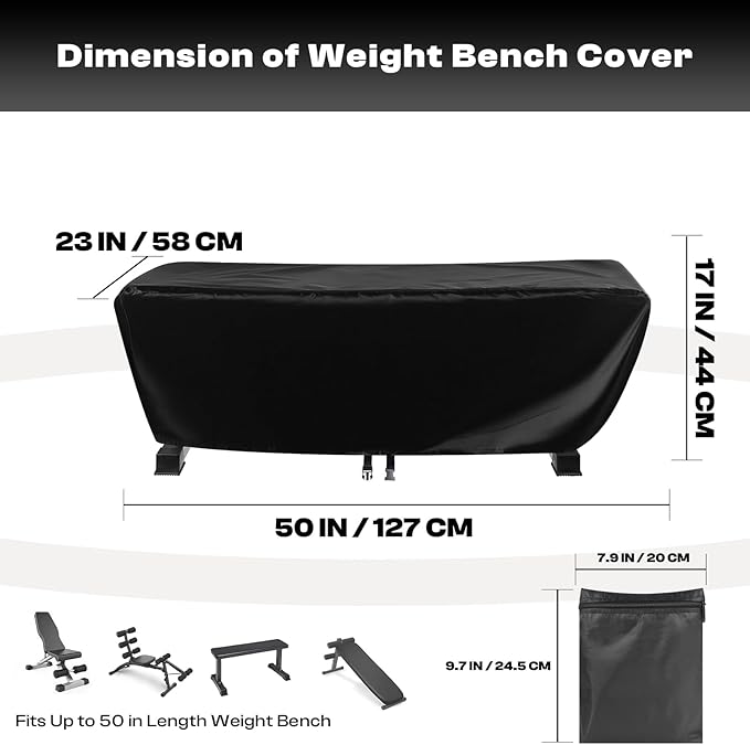 Weight Bench Cover, Heavy Duty 420D Oxford Exercise Workout Bench Cover Waterproof Outdoor，Home Gym All-weather Protective Covers Fit for Sit-up Board Flat Lifting Benches and Fitness Equipment Indoor