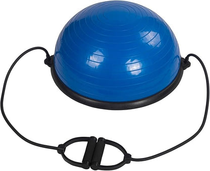 23" Yoga half Ball Balance Trainer Fitness Pilates Strength Exercise Workout Gym Core Strength Abs Agility Traine w/Resistance Bands Power Line Pump Pink (Blue)