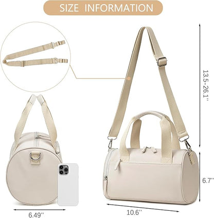Mini Gym Bag for Women Girls Cute Small Duffle Bag 12'' with Multifunctional Pockets Workout Sport Bags Dance,Fitness,Yoga (Beige-Gray)