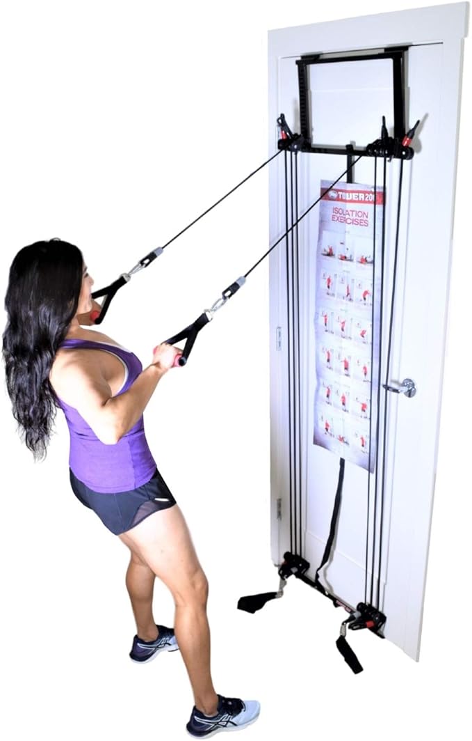 Home Gym Complete Body Exercise Workout Resistance Bands Door Gym w 2X Handles, 2X Ankle Straps and Straight Bar Included