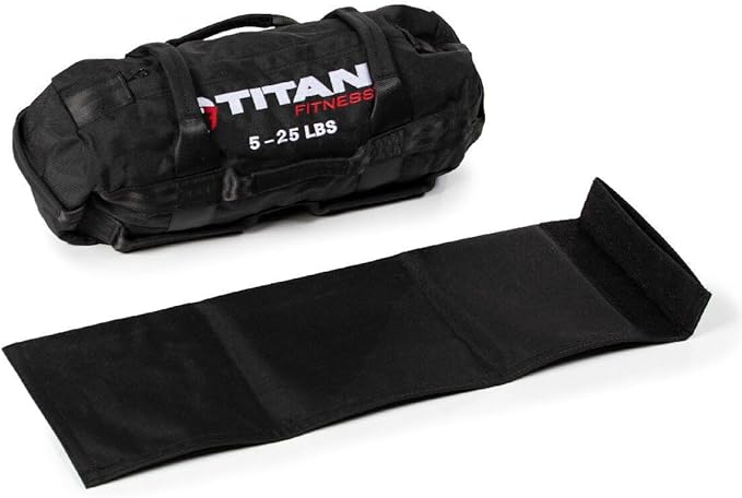 Titan Fitness 5-25 LB PRO Strongman Sandbags, Double Layer, 1050D Cordura, Black, Carry Home Gym Training