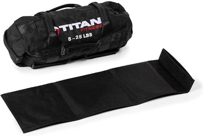 Titan Fitness 5-25 LB PRO Strongman Sandbags, Double Layer, 1050D Cordura, Black, Carry Home Gym Training