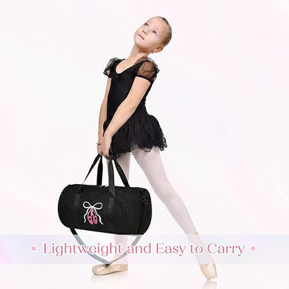 Dance Bag for girls, KUIRAN 8L Dance Duffel Bag with Separate Shoe Compartment Lightweight Water-resistant Sport Bag for Dance, Ballet, Gym, Travel - Black