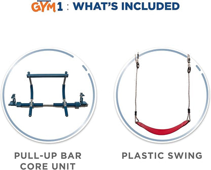 Gym1 Doorway Indoor Swing & Pull-Up Bar Set - Sensory Swing with Rope Ladder - Built-in Pull-Up Bar for Kids Workout Equipment - Easy No-Drill Mount for Indoor Playset - 2-Piece, Red