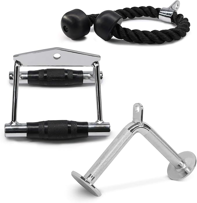 Yes4All Cable Machine Attachment, Row Handles, Tricep Rope, Straight Bar, V Bar, LAT Pulldown Accessories Load 880 LB for Home Gym