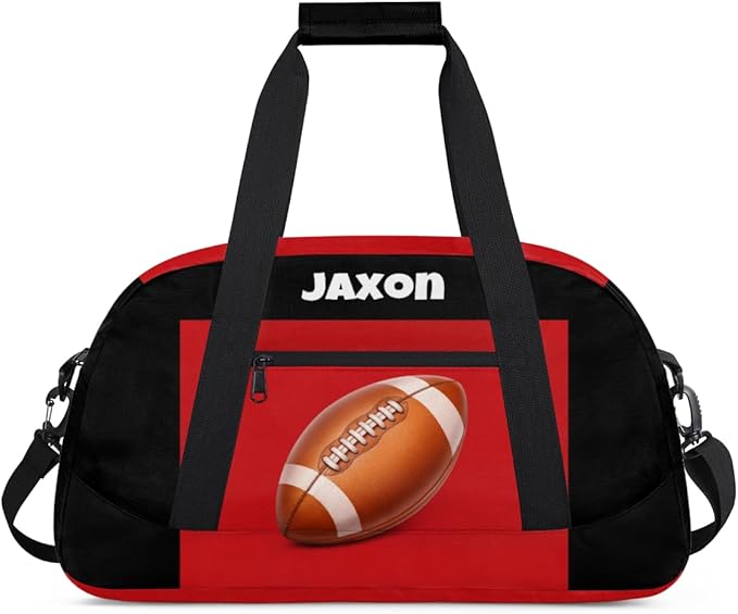 Personalized Boys Football Bag, Sport Duffel Gym Gymnastics American Football Bag Weekender Bags Gym Bag Travel Duffel Bag, Black Red