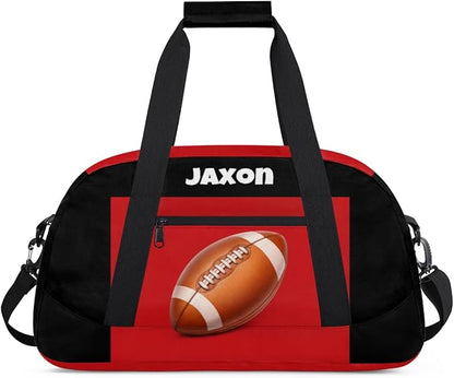 Personalized Boys Football Bag, Sport Duffel Gym Gymnastics American Football Bag Weekender Bags Gym Bag Travel Duffel Bag, Black Red