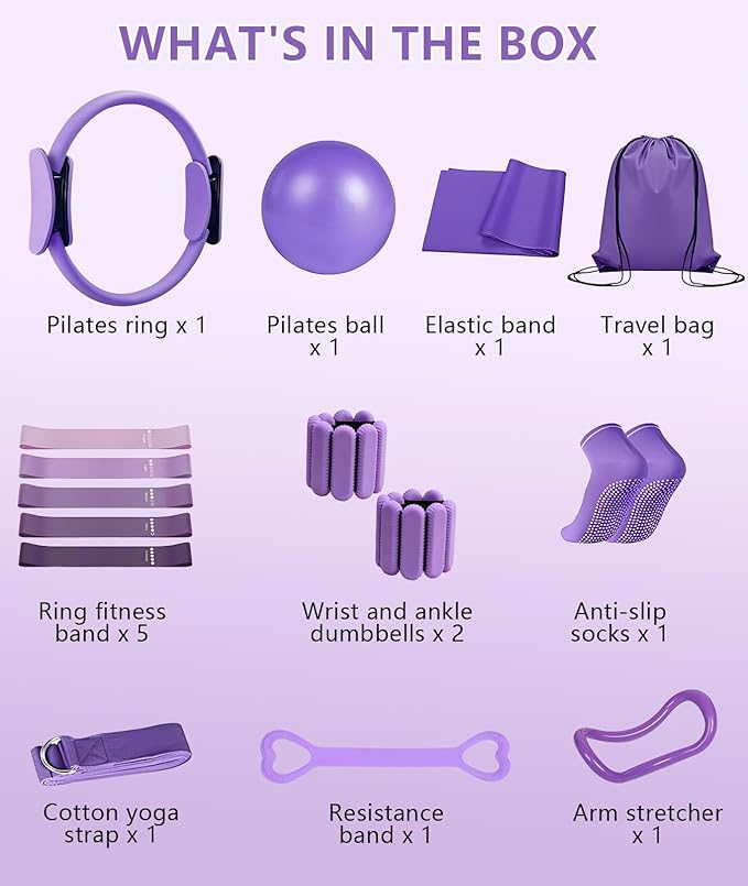 Pilates Ring Set with Adjustable Resistance - Full Body Workout Kit for Women, Portable Travel Bag & Anti-Slip Accessories