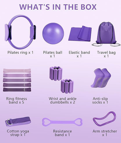 Pilates Ring Set with Adjustable Resistance - Full Body Workout Kit for Women, Portable Travel Bag & Anti-Slip Accessories