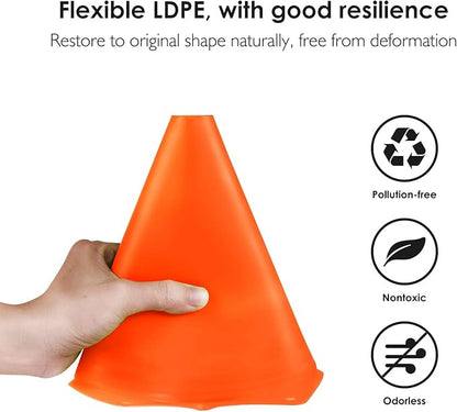 REEHUT 7.5 Inch Plastic Sport Training Traffic Cone (Set of 12, Orange)